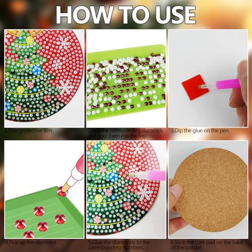 Diy 8pcs/set Pumpkin Christmas  Diamond Painting Coasters with Holder