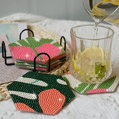 Diy 6pcs/set Flower  Diamond Painting Coasters with Holder
