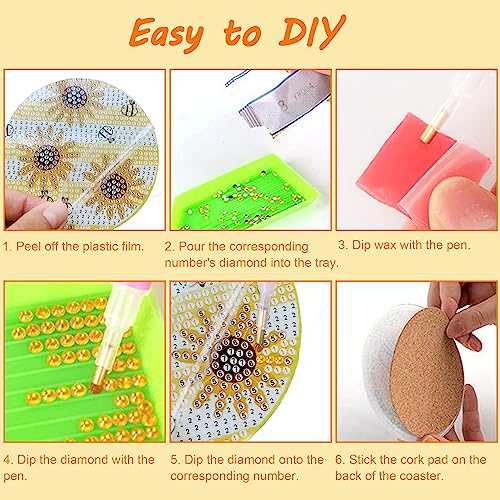 Diy 8pcs/set Flower  Diamond Painting Coasters with Holder