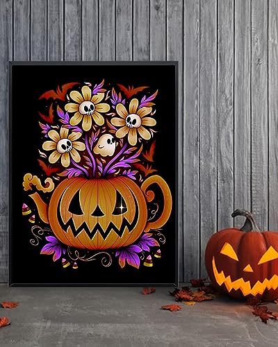 Halloween Pumpkin With Flower | Diamond Painting