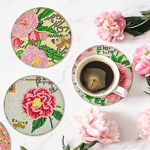 Diy 8pcs/set Flower  Diamond Painting Coasters with Holder