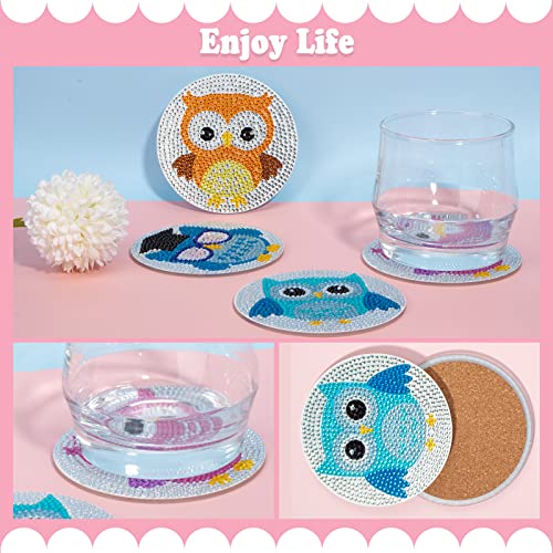Diy 6pcs/set Owl  Diamond Painting Coasters with Holder