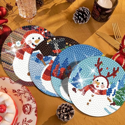 Diy 8pcs/set Christmas  Diamond Painting Coasters with Holder