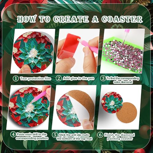 Diy 8pcs/set Christmas  Diamond Painting Coasters with Holder