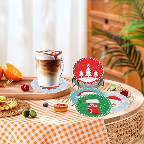 Diy 8pcs/set Mandala Christmas  Diamond Painting Coasters with Holder