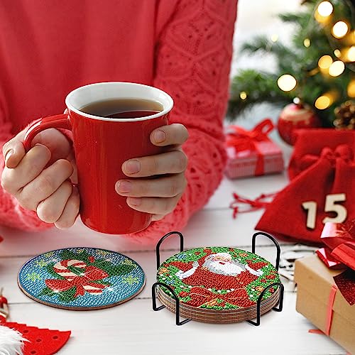 Diy 8pcs/set Christmas  Diamond Painting Coasters with Holder