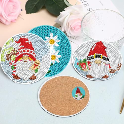 Diy 8pcs/set Christmas  Diamond Painting Coasters with Holder