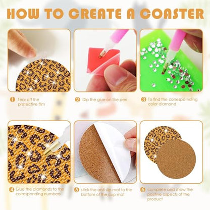 Diy 8pcs/set Animal  Diamond Painting Coasters with Holder