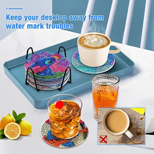 Diy 8pcs/set Cartoon  Diamond Painting Coasters with Holder