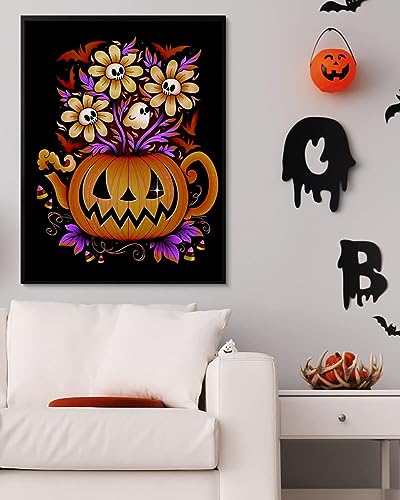 Halloween Pumpkin With Flower | Diamond Painting