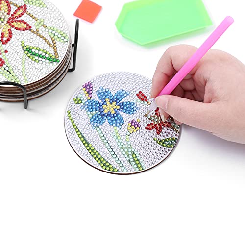 Diy 9pcs/set Flower  Diamond Painting Coasters with Holder