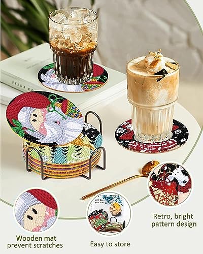 Diy 8pcs/set Christmas  Diamond Painting Coasters with Holder