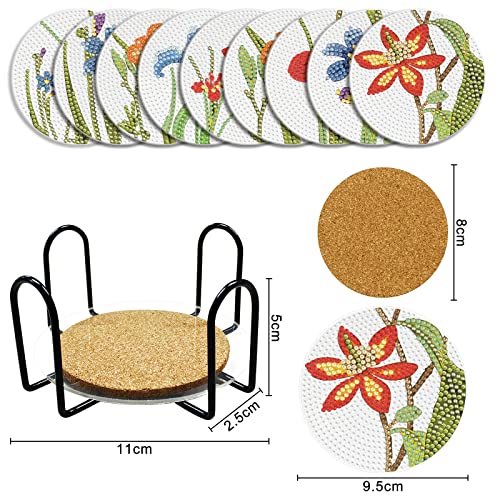 Diy 9pcs/set Flower  Diamond Painting Coasters with Holder