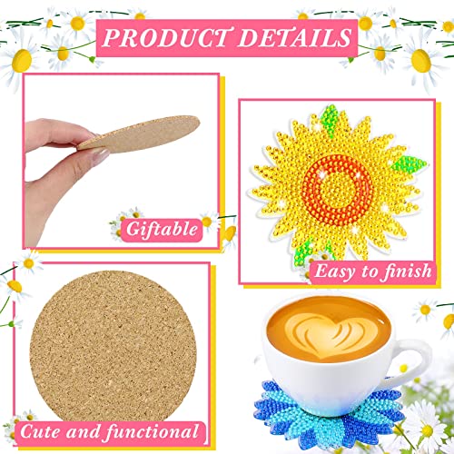 Diy 12pcs/set Flower  Diamond Painting Coasters with Holder