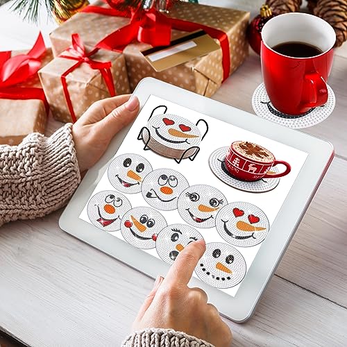 Diy 8pcs/set Christmas  Diamond Painting Coasters with Holder