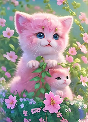 Pink Cat Flower | Diamond Painting