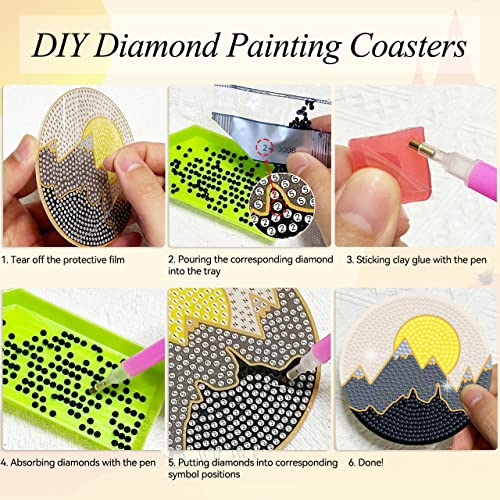 Diy 6pcs/set Landscape  Diamond Painting Coasters with Holder