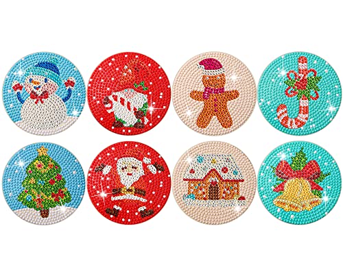 Diy 8pcs/set Christmas  Diamond Painting Coasters with Holder