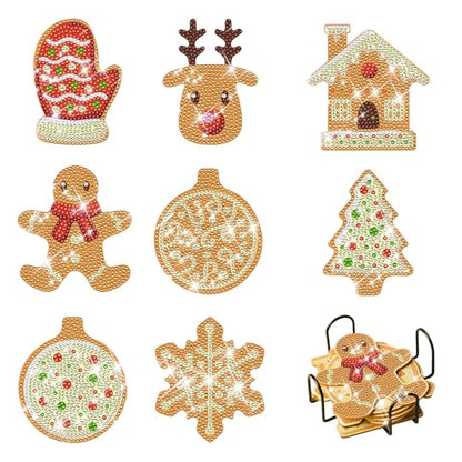 Diy 8pcs/set Christmas  Diamond Painting Coasters with Holder