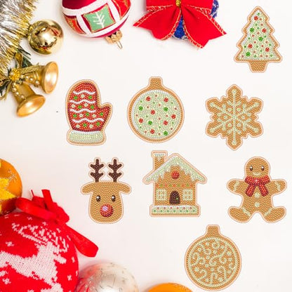 Diy 8pcs/set Christmas  Diamond Painting Coasters with Holder