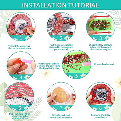 Diy 8pcs/set Dog  Diamond Painting Coasters with Holder