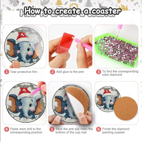 Diy 8pcs/set Christmas  Diamond Painting Coasters with Holder