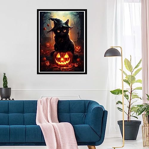 Pumpkin Black Midnight Cat Halloween | Diamond Painting