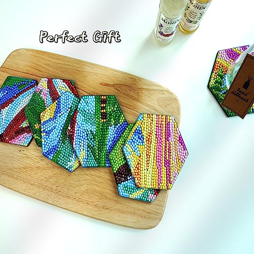 Diy 7pcs/set Cat  Diamond Painting Coasters with Holder