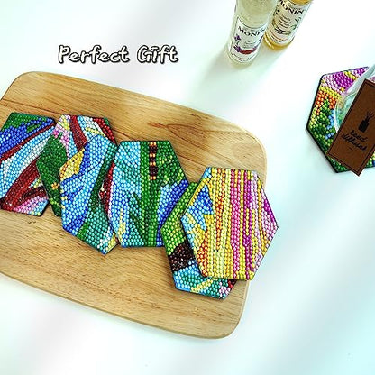 Diy 7pcs/set Cat  Diamond Painting Coasters with Holder