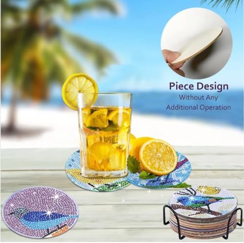 Diy 8pcs/set Bird Christmas  Diamond Painting Coasters with Holder