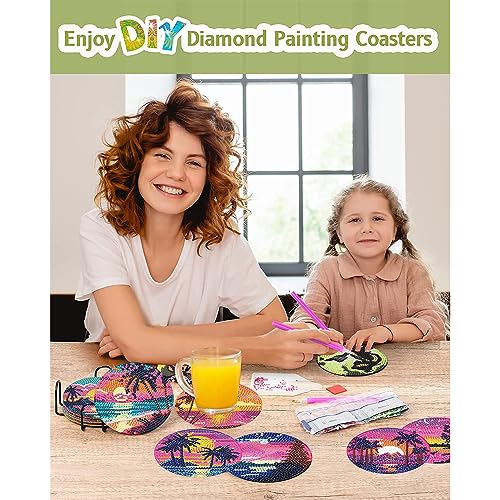 Diy 8pcs/set Landscape  Diamond Painting Coasters with Holder