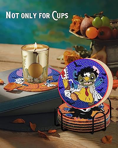 Diy 8pcs/set Halloween  Diamond Painting Coasters with Holder