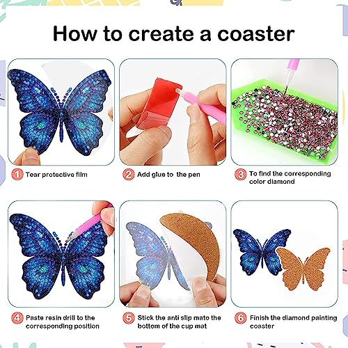 Diy 8pcs/set Butterfly  Diamond Painting Coasters with Holder