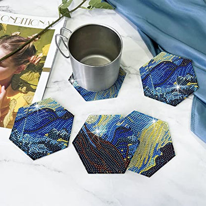 Diy 7pcs/set Van Gogh  Diamond Painting Coasters with Holder