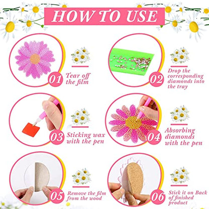 Diy 12pcs/set Flower  Diamond Painting Coasters with Holder