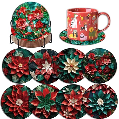 Diy 8pcs/set Christmas  Diamond Painting Coasters with Holder