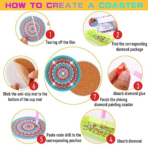 Diy 10pcs/set Mandala Christmas  Diamond Painting Coasters with Holder