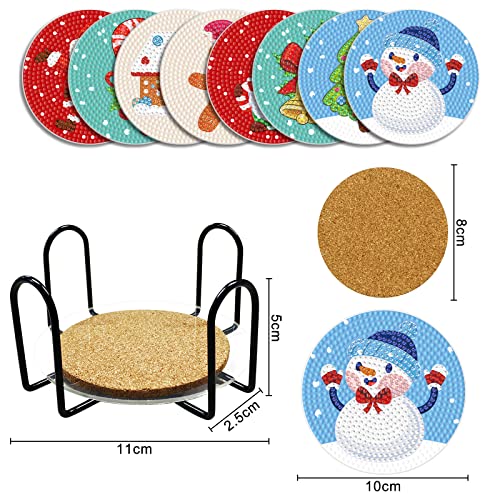 Diy 8pcs/set Christmas  Diamond Painting Coasters with Holder