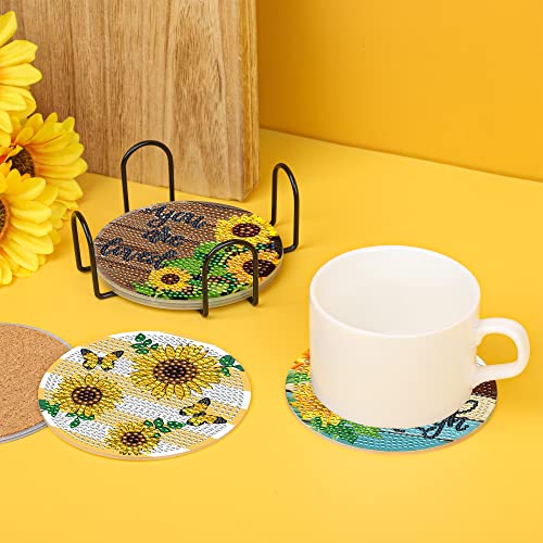 Diy 8pcs/set Flower  Diamond Painting Coasters with Holder