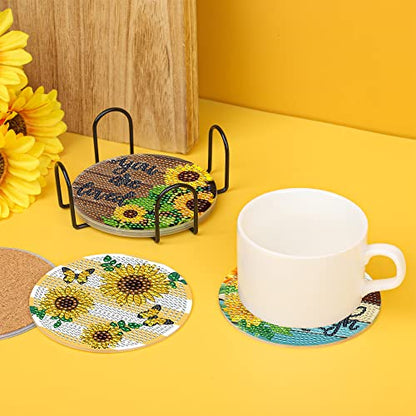 Diy 8pcs/set Flower  Diamond Painting Coasters with Holder