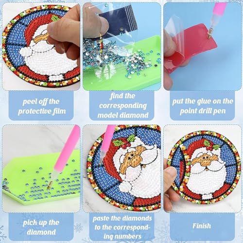 Diy 8pcs/set Christmas  Diamond Painting Coasters with Holder