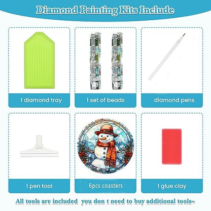 Diy 6pcs/set Christmas  Diamond Painting Coasters with Holder