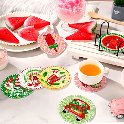 Diy 8pcs/set Watermelon Gnome  Diamond Painting Coasters with Holder