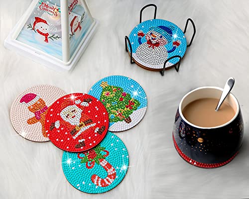 Diy 8pcs/set Christmas  Diamond Painting Coasters with Holder