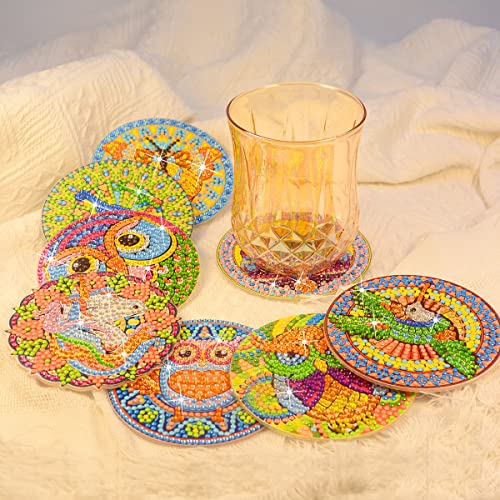 Diy 8pcs/set Bird Owl Butterfly Animal  Diamond Painting Coasters with Holder