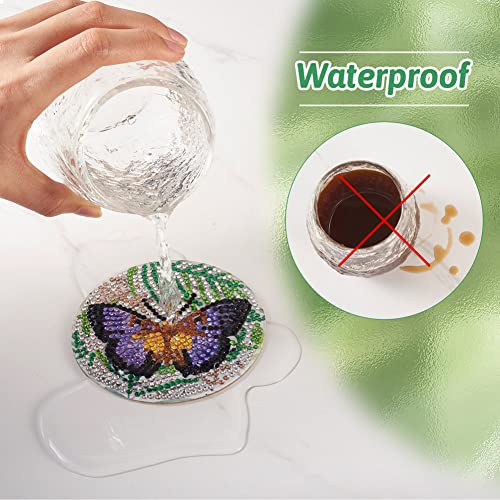 Diy 8pcs/set Butterfly  Diamond Painting Coasters with Holder