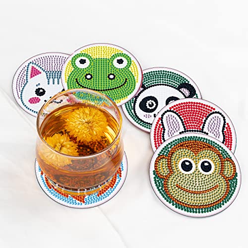 Diy 6pcs/set Animal  Diamond Painting Coasters with Holder