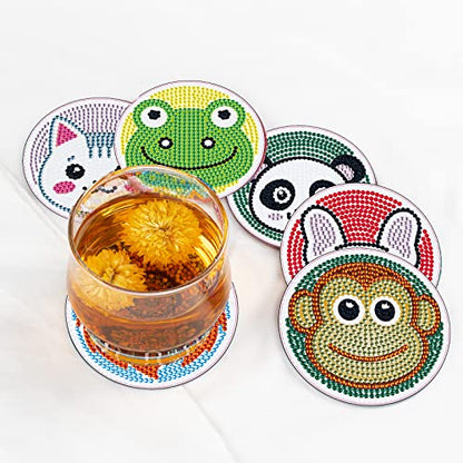 Diy 6pcs/set Animal  Diamond Painting Coasters with Holder