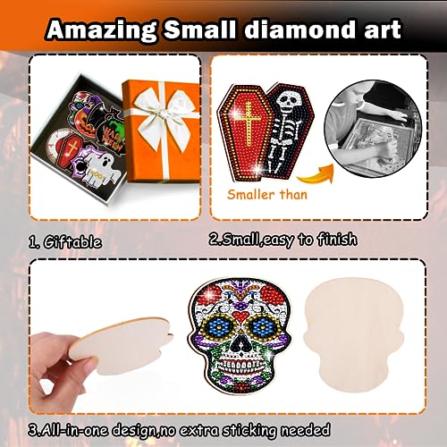 Diy 8pcs/set Skull Halloween  Diamond Painting Coasters with Holder