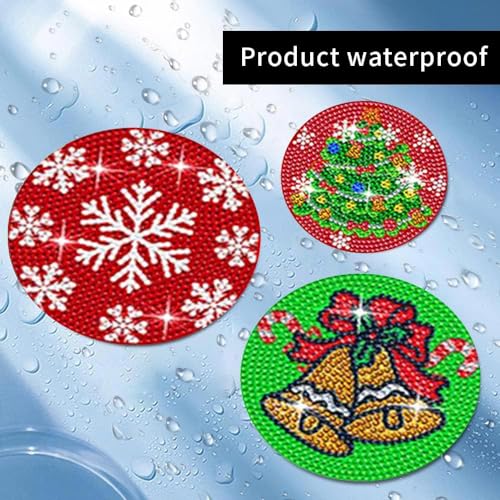 Diy 8pcs/set Christmas  Diamond Painting Coasters with Holder